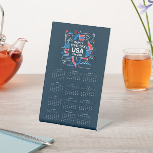 Calendar Happy Birthday USA 250 Pedestal Sign