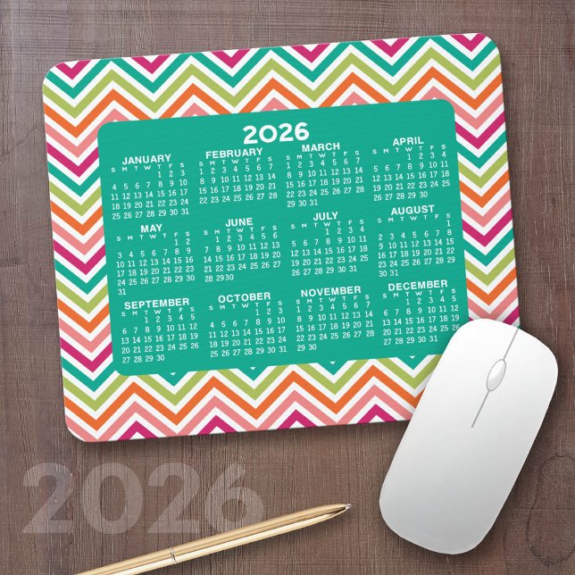 Calendar - huge colorful chevron pattern mouse pad (2026 Calendar on a Mousepad)