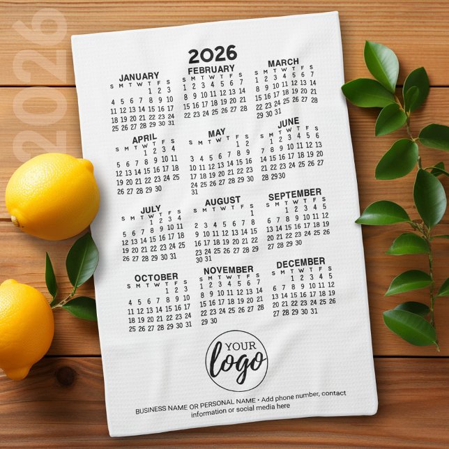 Calendar - logo, business promo tea towel (2026 Calendar)