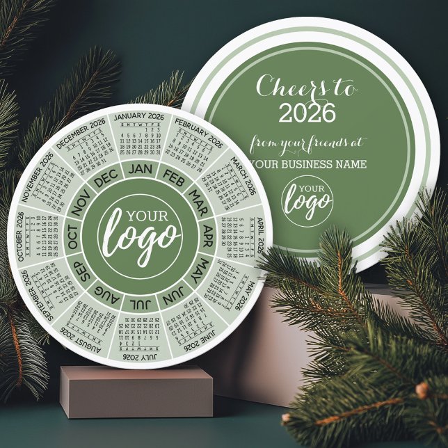 Calendar, Logo - Green White Circle - Business Holiday Card (2026 Calendar on a Business Holiday Card)