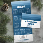 Calendar - Logo - Navy Retro Stripes Business Tri-Fold Holiday Card<br><div class="desc">A modern but retro design for a corporate holiday card. A calendar is included with the New Year with a greeting that can be used for any business. Add your logo and simple text to this unique design with a colourful stripe pattern in shades of navy. If you need to...</div>