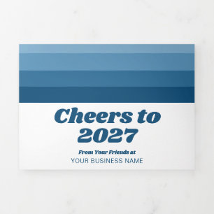 Calendar - Logo - Navy Retro Stripes Business Tri-Fold Holiday Card