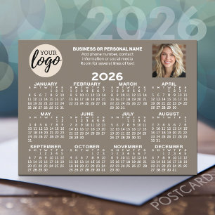 Calendar - logo, photo, business contact - beige postcard