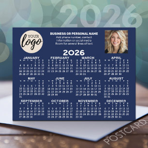 Calendar - logo, photo, business contact - blue postcard