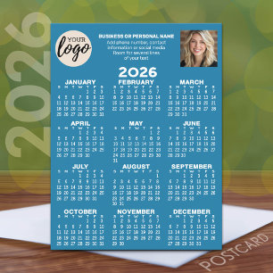Calendar - logo, photo, business contact - blue postcard