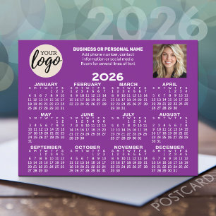 Calendar - logo, photo, business contact - purple postcard