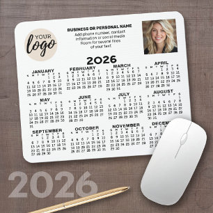 Calendar - logo, photo, business contact - white mouse pad