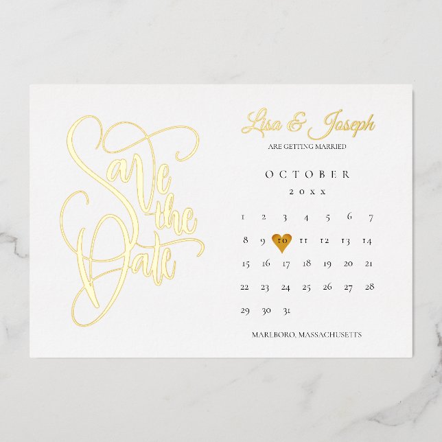 Calendar Love Heart Save the Date Gold (Front)