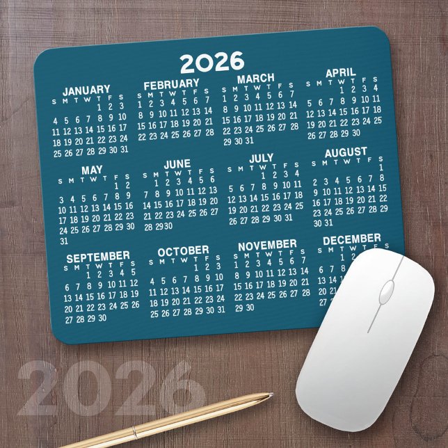 Calendar - modern blue and white simple mouse pad (2026 Calendar on a Mousepad)