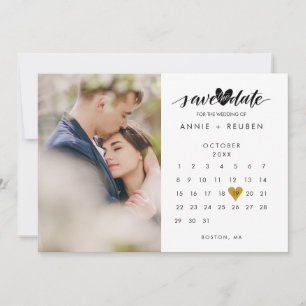 Calendar Modern Elegant Gold Heart Photo Wedding Save The Date