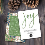 Calendar - Modern JOY blue green - Business Logo Holiday Card<br><div class="desc">A modern look for a corporate holiday card. A calendar is included with the New Year with a greeting that can be used for any business. Add your logo and simple text to this unique design with a calendar on the back. If you need to move anything around, click on...</div>
