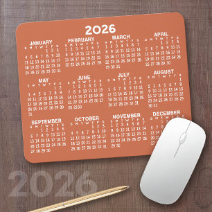 Calendar - modern terra cotta and white simple mouse pad