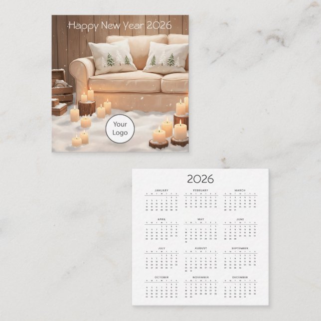 Calendar New Year 2026 Square Business Card (Front/Back)