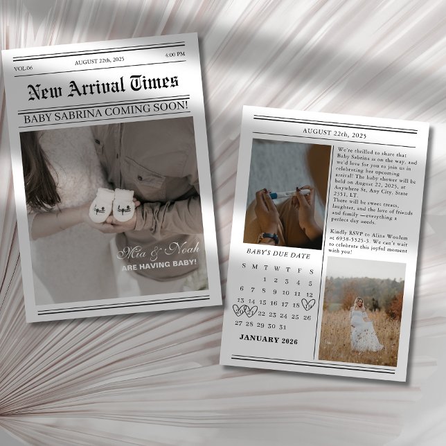 Calendar newspaper photo Baby shower Invitation (Creator Uploaded)