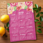 Calendar Painted Watercolor Flowers hot pink Tea Towel<br><div class="desc">Hot Pink - New Year - New You -- A feminine and whimsical, watercolor piece of art with a calendar. This feminine design with natural floral arrangement and and full year calendar with be a positive start to the best year ever. A very useful item in the kitchen. This towel...</div>