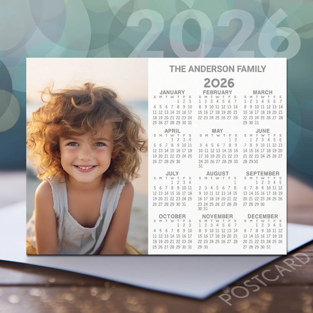Calendar - Photo Full Year View Modern Postcard (2026 Calendar Postcard)