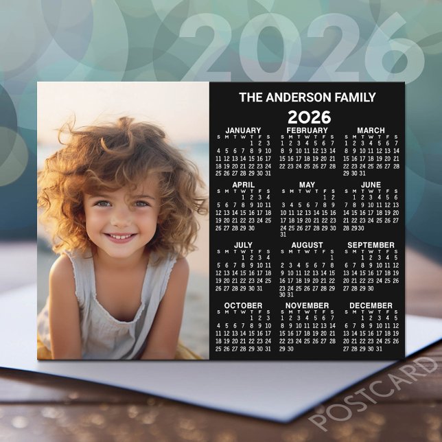 Calendar - Photo Full Year View Modern Postcard (2026 Calendar Postcard)