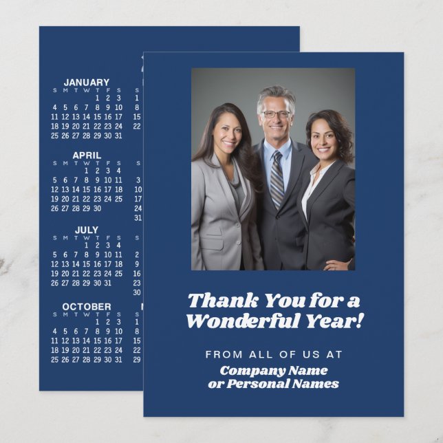 Calendar, Photo - Thank You - Blue Business Holiday Card (Front/Back)