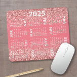 Calendar - pink glitter print mouse pad<br><div class="desc">Pink and White - A 12 month 2025 calendar with a glitter printed background. A modern look for your home office or school locker. 
-------- If you open the customise area,  it will take to you to an advanced design area where you can change the background colour.</div>