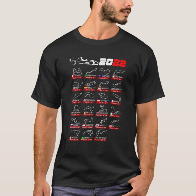 Calendar Race Cars Formula 2022 Circuits Sport T-Shirt (Front)