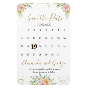 Calendar Save the Date Magnet flowers and gold