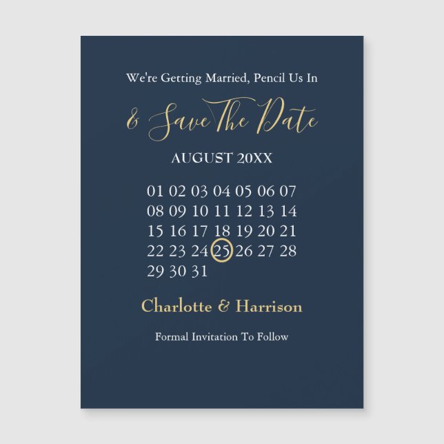 Calendar Save The Date Navy Gold Editable (Front)