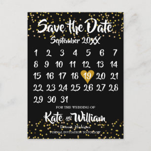 Calendar Save the Date Photo Gold Dust Confetti Announcement Postcard