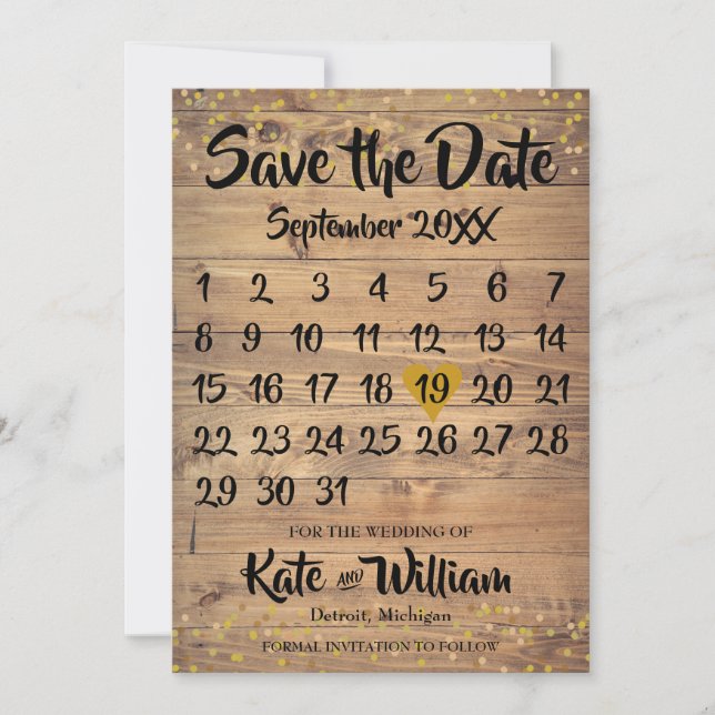 Calendar Save the Date Photo Rustic Wood Panels (Front)