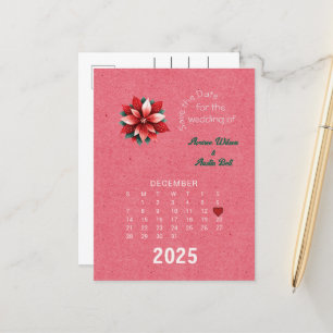 Calendar Style Wedding Save the Date December Announcement Postcard
