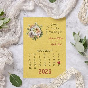 Calendar Style Wedding Save the Date November Announcement Postcard