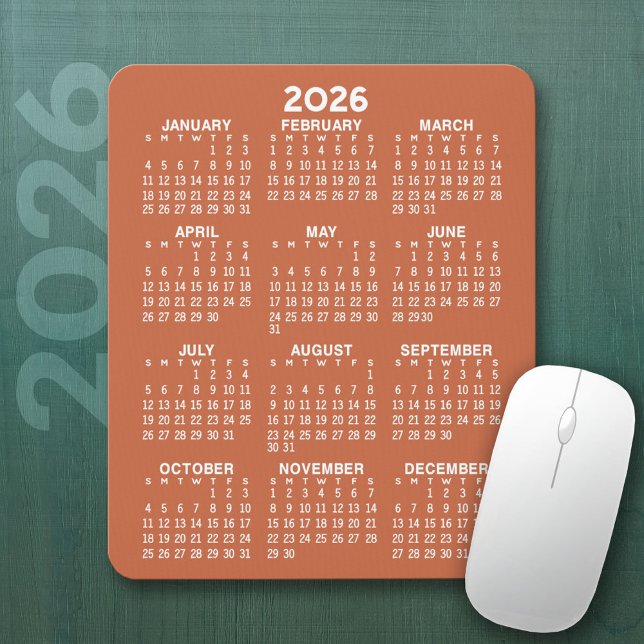 Calendar - terra cotta background - Vertical  Mouse Pad (2026 Calendar Mousepad)