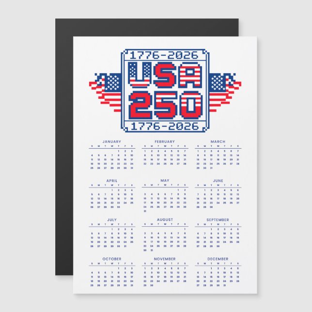 Calendar USA 250 – 1776 to 2026 Pixel Art (Front/Back)