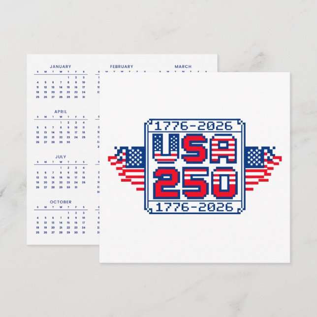 Calendar USA 250 – 1776 to 2026 Pixel Art Holiday Card (Front/Back)