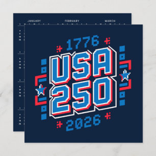 Calendar USA 250 – 1776 to 2026 Pixel Art Holiday Card