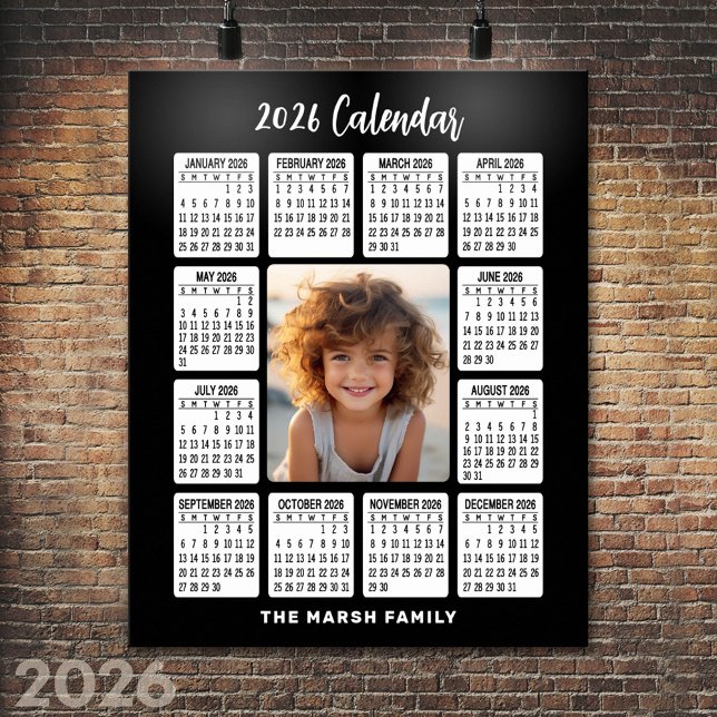 Calendar - Vertical Photo in the Centre black Poster (2026 Calendar Poster)