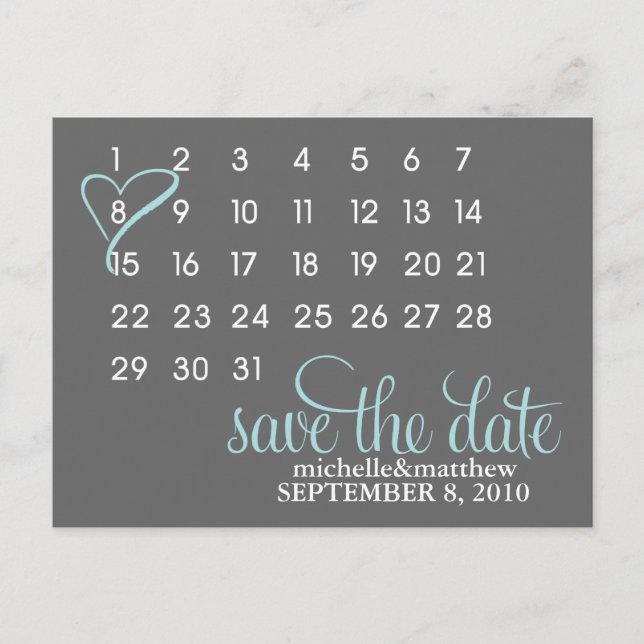 Calendar Wedding Announcement Postcards {blue} (Front)