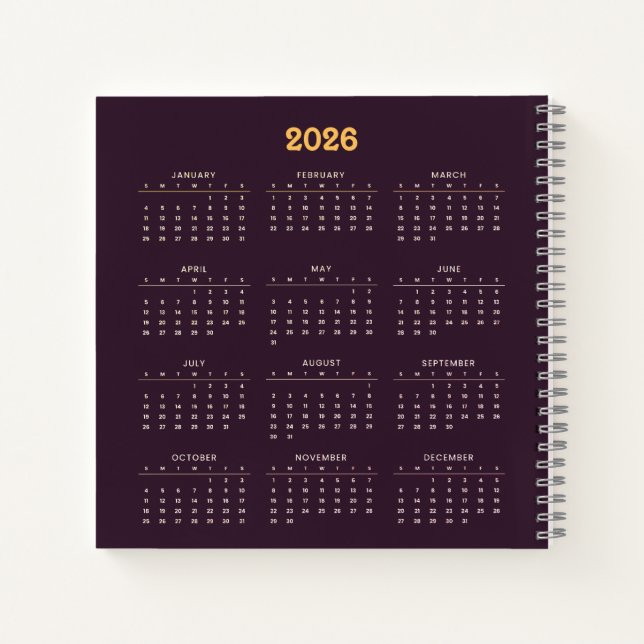 Calendar Welcome 2026 Happy New Year Notebook (Back)