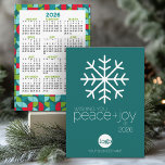 Calendar Wishing Peace Joy Business Christmas Holiday Card<br><div class="desc">A modern snowflake Christmas Card with a calendar and mid century modern pattern on the back. A secular greeting that can be used for any corporation. Add your logo and favourite greeting to this funky design. Sending a business holiday card that includes a calendar is a thoughtful and practical way...</div>