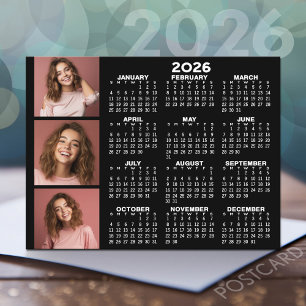 Calendar with 3 Photo Collage - black Postcard