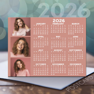 Calendar with 3 Photo Collage - Dusty Pink Postcard