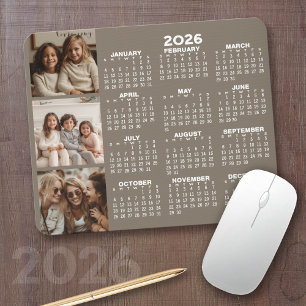 Calendar with 3 Photo Collage - taupe Mouse Pad