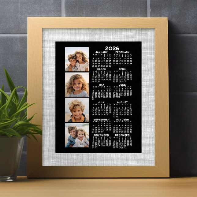 Calendar with 4 Photo Collage - black Poster (2026 Calendar)