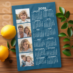 Calendar with 4 Photo Collage Blue Tea Towel