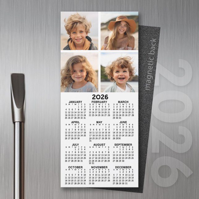 Calendar with 4 Photo Collage - Modern Magnet (2026 Calendar Magnet for the Fridge or Home Office - Add a Photo for a Personal Touch)