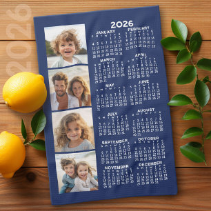 Calendar with 4 Photo Collage - Navy Blue Tea Towel