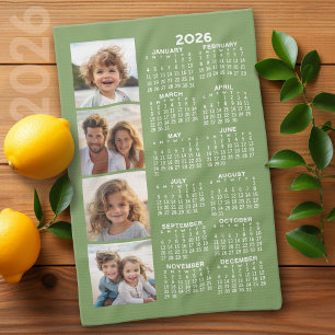 Calendar with 4 Photo Collage - Sage Green Tea Towel