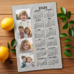 Calendar with 4 Photo Collage Tea Towel<br><div class="desc">A 4 photo collage with a 2025 calendar. A fun item for the New Year. Add 4 square photos to this design. With a little bit of work,  you can change the background colour and the calendar colour when you click on the customise option and choose different colours.</div>