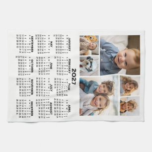 Calendar with 6 Photo Collage - Black and White Tea Towel