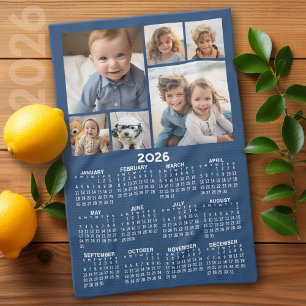 Calendar with 6 Photo Collage - Blue Tea Towel