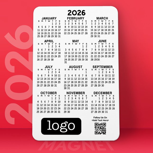 Calendar with Business Logo and QR Code Magnet (2026 Calendar Magnet)